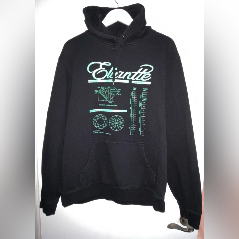 Eliantte Black Hoodie sweatshirt Graphic Diamond Grading Scale XL RARE Luxury